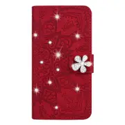 For Iphone 7 / 8 Calf Pattern Diamond Mandala Double Folding Design Embossed Leather Case With Wallet and Holder and Card Slots(Red)
