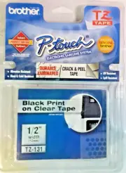 1 PK TZ131 Label Tape Black on Clear 1/2'' for Brother P-Touch TZ- all types-new