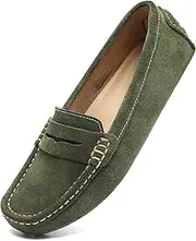 [Osslue] Women's Suede Leather Casual Penny Loafers Retro Ladies Moccasins Driving Mocs Comfort Slip-On Fashion Boat Shoes Classic Flats
