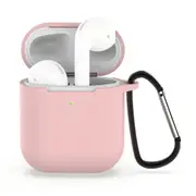 For AirPods 2nd Gen Case, Silicone Protective Cover, Snap Hook, Light Pink