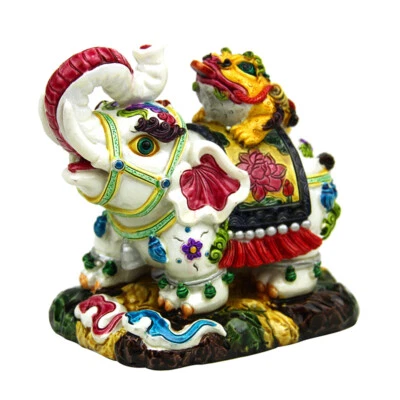 3 Legged Toad Frog Sitting On Trunk Up Elephant Statue Wealth Feng Shui Decor