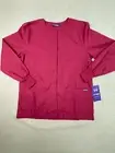 Sivvan Women’s Scrub Warm-up Jacket/Front Snaps Round Neck in Red, Size Small