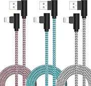 3 Pack iPhone Charger 6FT [Apple MFi Certified] Right Angle Lightning Cable Fast Charging Cord, Car Cable for iPhone 14 13 12 11 Pro/Pro Max/Mini/XS/XR/8 7 Plus, iPad, CarPlay