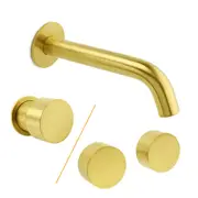 Brushed Gold Round Knob Turn Mixer Bath Spout Hot Cold Water Outlet Filler Tap Set