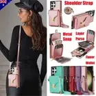 For Samsung Galaxy S24 S23 S22 S21 FE Ultra Plus Leather Wallet Case Strap Cover