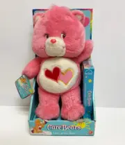 2003 Care Bears Love A Lot 12" Pink Bear Hearts Belly Box & VHS Tape