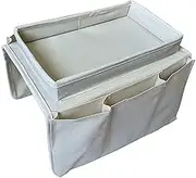 Sofa Armrest Organizer,Couch Caddy Armchair Hanging Storage Bag Sofa Space Saver Arm Rest Chair Organiser with Cup Holder Tray(Beige)