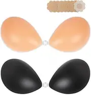 [KISWON] Silicone Adhesive Push Up Strapless Bra Invisible Backless Sticky Bra with Nipple Covers for Women