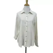 Orvis Linen Blend Top Womens S Small Ivory Rolled Long Sleeve Button Front Shirt