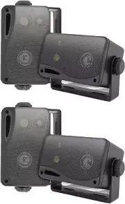 PLMR24B 3.5 Inch 3 Way Weatherproof Marine Audio Speakers, Black (2 Pair)