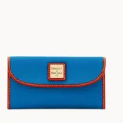 Dooney & Bourke Pebble Continental Clutch Wallet Blue Brown Leather Folded