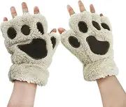 [TINAYAUE] Cat paw gloves winter gloves cute girl’s fingerless gloves Warm thick fuzzy half finger gloves Touch screen mittens
