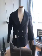 New Navy Blue ZARA Short Double Breasted Wool Blend Coat Size Medium