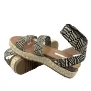 NWB Pied A Terre Espadrille Black Natural Weave Ankle Strap Sandal Size 10