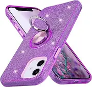 Wisdompro Case for iPhone 12 Mini, Cute Glitter Bling Sparkle Protective Case with Ring Kickstand, Women Girls Phone Case for 5.4 Inch Apple iPhone 12 Mini - Purple