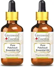 Greenwood Essential Pure Patchouli Essential Oil (Pogostemon cablin) with Glass Dropper 100% Natural Therapeutic Grade Steam Distilled for Personal Care (Pack of Two) 100ml X 2 (6.76oz)