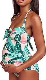 [Generic] Mom Baby Robe Set Swimwear Women Print Pregnancy Leaf Suspender Maternity Piece One Swimsuit Maternity Swimwear High Lace