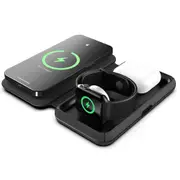 Cygnett MagTravel 15W 3-in-1 Wireless Charger - BlacK (CY4530WIRDE),MagSafe Qi2 Compatible,1M USB-C Cable, Perfect for Travel, 2 Years Warranty CY4530WIRDE