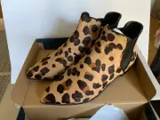 NIB COLE HAAN Women's Brown Hara Bootie Calf Hair Real Fur Jaguar Print 8.5 W