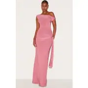 Blush Rose Slinky Off Shoulder Wrap Detail Maxi Dress, Blush Rose