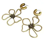 Metal Earrings Retro Hollow Flower Drop Earrings Drop Earring Jewelry