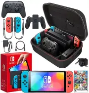 Nintendo Switch OLED Model Neon Red/Blue Case Bundle + Super Smash Bros Ultimate