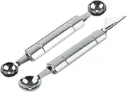Fruit Baller Spoon, Stainless Steel Fruit Ball Maker, DIY Watermelon Cantaloupe Ice Cream Tool (Double Heads)