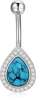 [BETHZA] Turquoise Belly Button Ring 925 Sterling Silver Real Turquoise Teardrop Navel Piercing Nail Boho Jewelry for Women Gifts for Birthday, Medium, Sterling Silver, turquoise