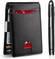 [Leinoupt] Mens Slim Wallet gifts for men with Money Clip 12 Card Slots ID Window RFID Blocking Holder Minimalist Small Leather Bifold Men's Front Pocket Wallet Gift Box mens gifts, black, Slim