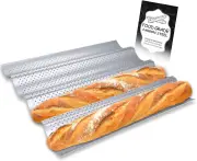 French Bread Baking Pan, Non-stick Perforated French Baguette Bread Pan, 4 Wave Loaves Loaf Bake Mold Toast Perforated Cooking Bakers Molding