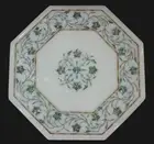 Gemstone Inlay Work Indoor Table for Restaurant White Marble Coffee Table Top