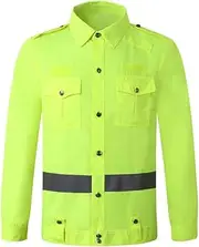 Construction Vest Stand-up Collar Work Shirt Long Sleeves Reflective Clothing Road Traffic Safety on Duty Reflective Suit Safety Vest mesh (Color : Fluorescent Yellow, Size : XL)