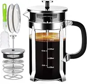 YMMIND French Press Coffee Maker 304 Stainless Steel Coffee Press,with 4 Filters System, Heat Resistant Thickness Borosilicate French Press Glass, BPA-Free Brewed Tea Pot Coffee Plunger