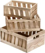 Nicunom Set of 3 Wood Nesting Crates, Rustic Wooden Crates, Decorative Boxes