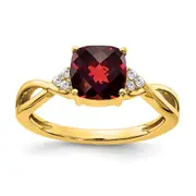 14K Yellow Gold Checkerboard Garnet and Real Diamond Ring