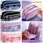 Cosmetic Storage Makeup Cartoon Stationery Pen Bag Pencil Case Transparent Grid
