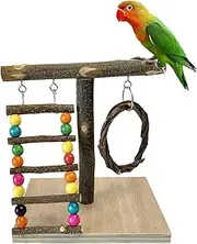 Parrot Playground - Tabletop Bird Perch, Cage Play Stand, Cockatiel Activity Toy | Wooden Climbing Ladder Swing Setup, Colorful Interactive Perch Station Structure for Parakeets, Conures, Budgies