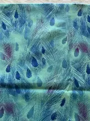Lovely Peacock Feather Fabric 1 Yd x 45" RJR Cotton Quilting Blue