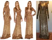 EMILIO PUCCI Bead Sequin Embellished Gold Dress IT42