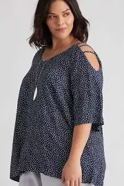 BNWT Size 26 AUTOGRAPH Navy Spot Print Cold Shoulder Top