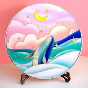 Cloisonne DIY Kit Suitable for Beginners,Whale and Cloud,Home Decoration,Including All Tools,Paint by Numbers Kit,Pre-Drawn Painting for Adults Beginners and Kids,8" Diameter,Folk Art