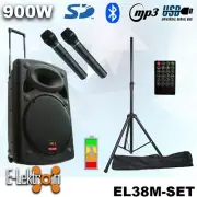 E-Lektron EL38M 15" inch PA Portable Bluetooth Speaker Wireless 2 Mics & stand