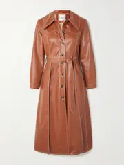 [A.W.A.K.E. MODE] A.W.A.K.E. MODE - Belted Faux Leather Trench Coat - Brick - FR 34 FR 34 Red