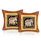 Decorative Pink Elephant Animal Motif Sequin Accent Throw Pillow Cover Set of 2