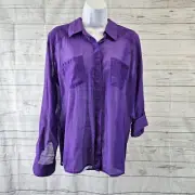 Chicos Womens Sheer Rapture Lita Top Sz Medium Purple Tabbed Sleeves Rayon