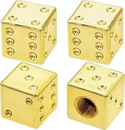 MEAJOO 4PCS Dice Shape Tire Valve Stem Caps, Universal Copper Core Dustproof Tire Valve Stem Covers for Cars, SUV, Trucks, Bikes, Motorcycles, Bicycles(Gold)