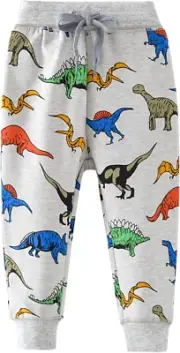 HUAER& Boys Cartoon Print Dinosaur Monkey Pattern Cotton Pants Drawstring Elasti