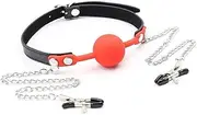 Ball Gag With Nipple Clamps BDSM Fetish Sex Toy For Men Women Couples Adult Mouth Restraints Bondage S+M Red