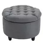 HOMCOM Round Linen-touch Fabric Storage Stool Ottoman in Grey, Button Tufted Foo