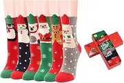 [ZQGOFPT] 6 Pairs Christmas Warm Wool Socks for Women Cozy Thick Crew Winter Socks Xmas Gifts Fun Soft Fuzzy Socks
